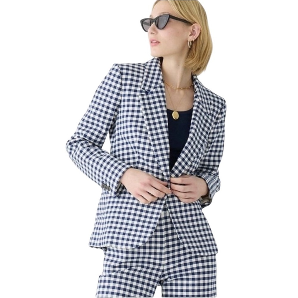 J.Crew Parke Blazer in Gingham Bi-Stretch Cotton Blend